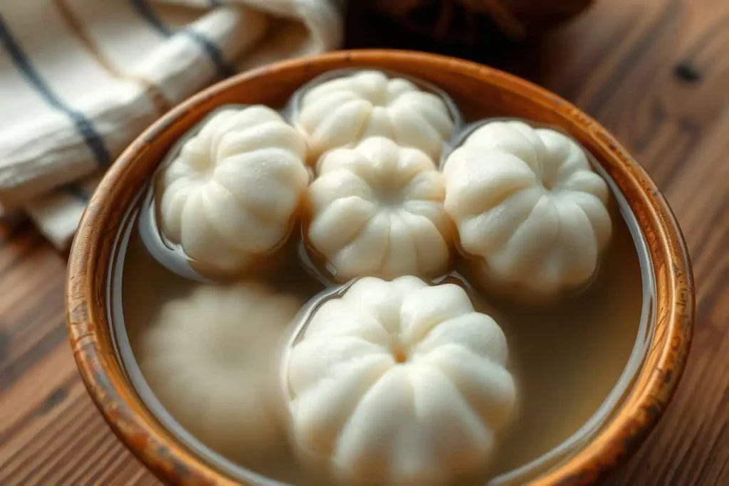 Korean rice cakes (tteok) soaking in water for tteokbokki recipe