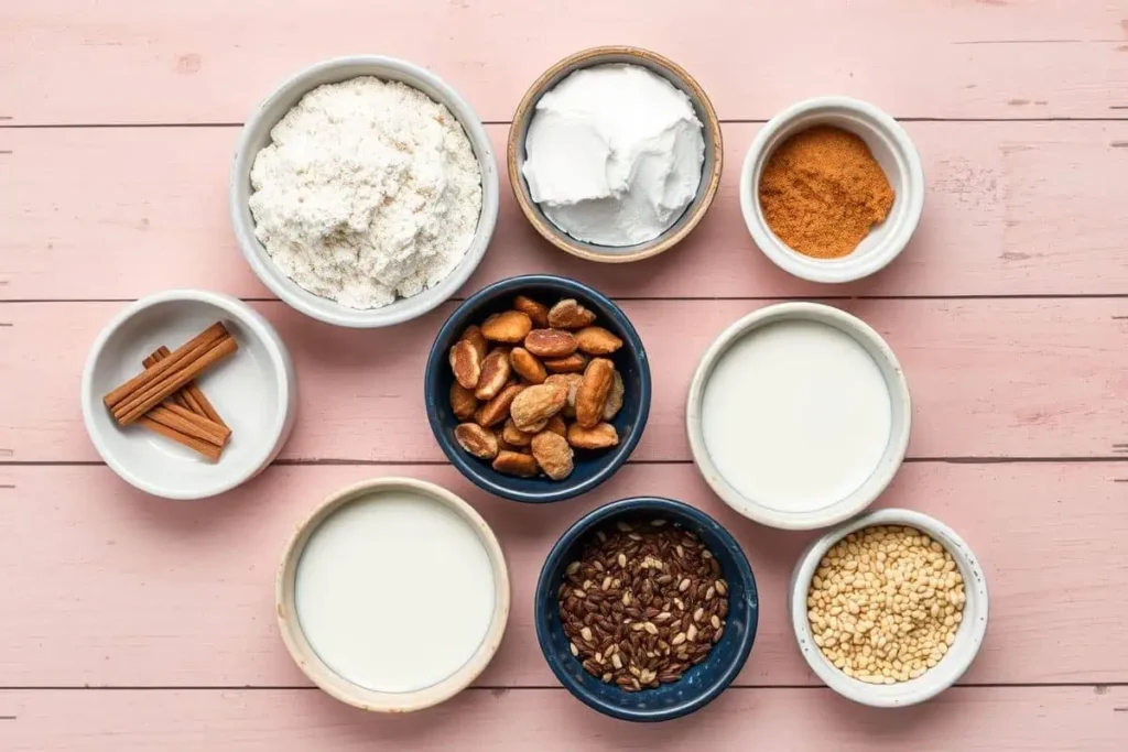 Ingredients for making homemade Hotteok (Korean sweet pancakes)